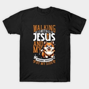 Jesus and dog - Icelandic Sheepdog T-Shirt